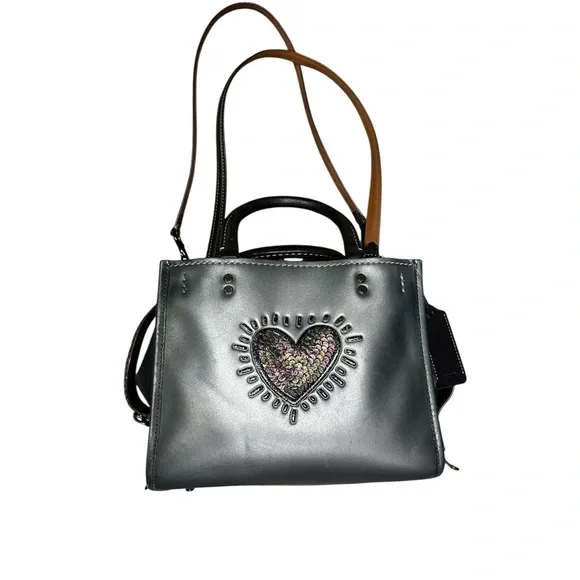 Coach Gray Heart Keith hating rogue bag 25 Embellished Women's Bag - Picture 2 of 16